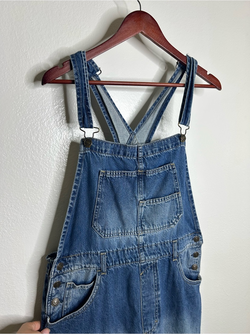 Free People 100% Cotton Ziggy Denim Straight Leg Overalls Medium Wash - Picture 6 of 15